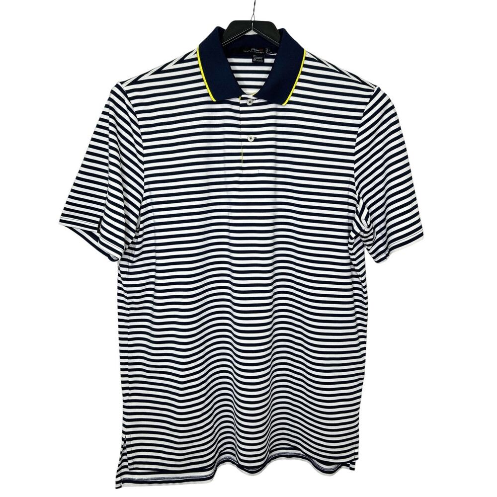 RLX Ralph Lauren Mens Blue White Striped Golf Performance Polo Shirt Large
